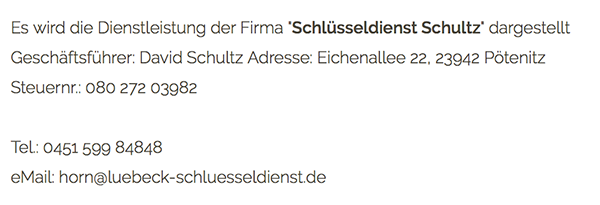 Impressum Schlüsseldienst Schultz